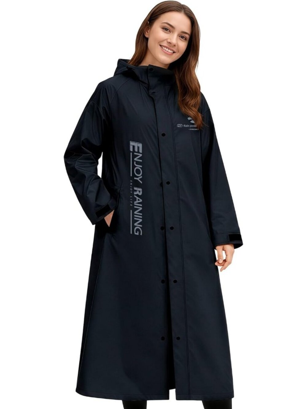 Stylish Women's Waterproof Long Rain Jacket with Hood | Packable Rain Gear